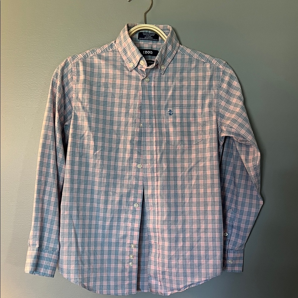 Izod Plaid Button-Down Shirt in Blue and Pink Boys 10-12